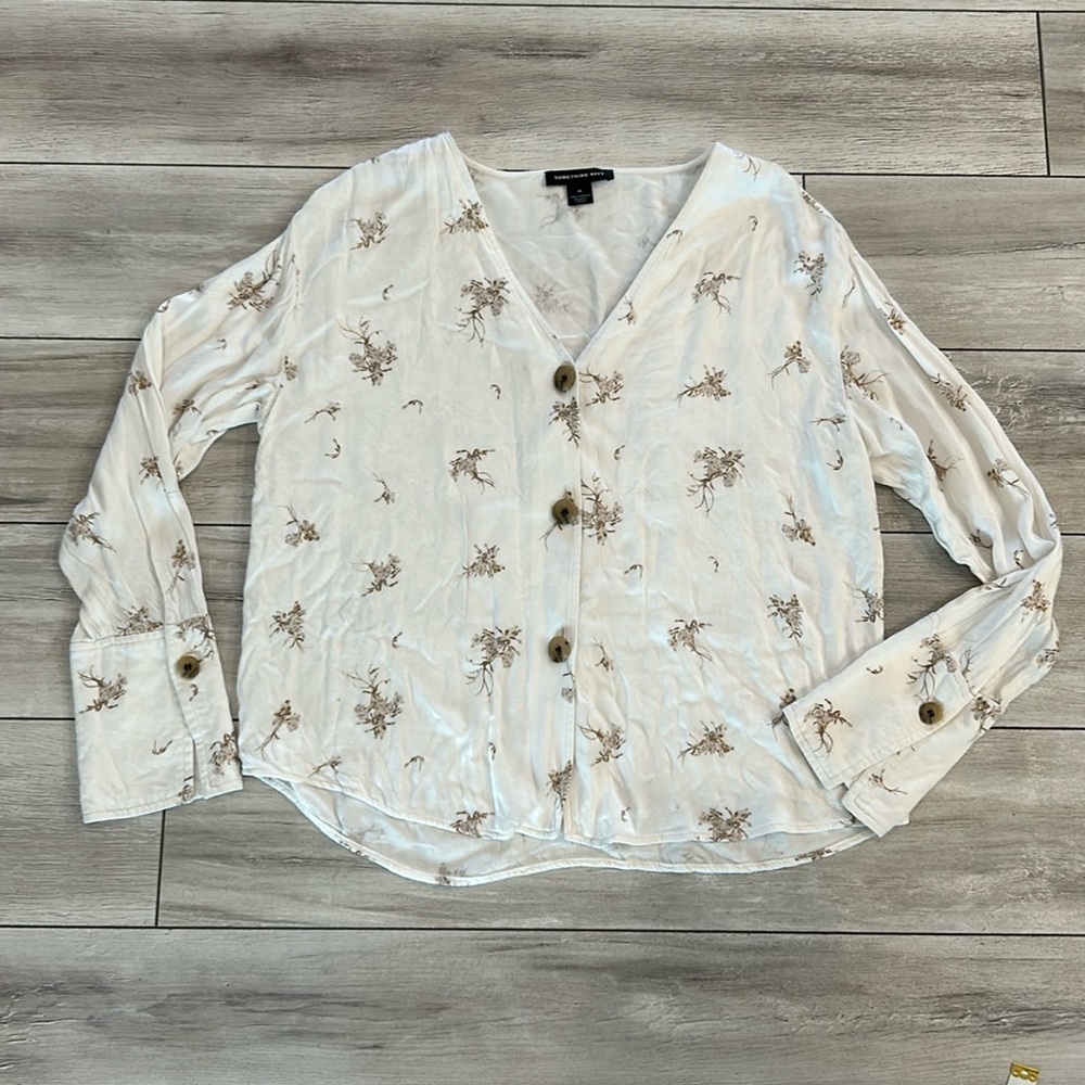 Something Navy size medium button up long sleeve … - image 2